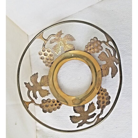 Brass bowl Vntg Handmade Ambrosia of India Grape Leaf Holder 1995 frame feet - Picture 4 of 7